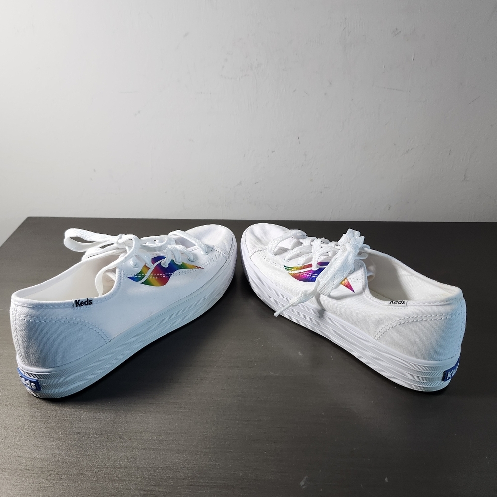 Keds Kickstart Triple White Rainbow Wave Stripe Platform Sneakers Size 8M NWOB - Picture 5 of 7